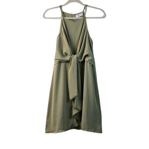 GILLI Olive Green Halter Neck Tie Front Midi Dress Lined Size M